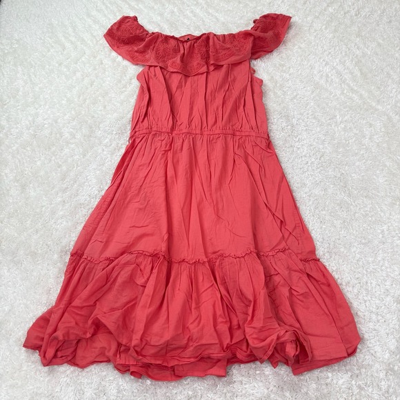 Lauren Ralph Lauren Off-Shoulder Dress Women's 12 Embroidered Ruffle Coral Boho - Picture 2 of 16